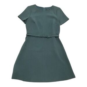Ann Taylor Doubleweave Belted Flare Dress Size 10 Green